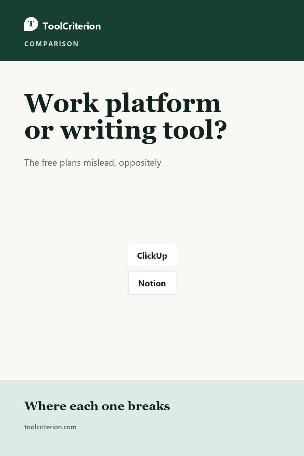 Pinterest graphic for ClickUp vs Notion in 2026: Work Platform or Writing Tool?