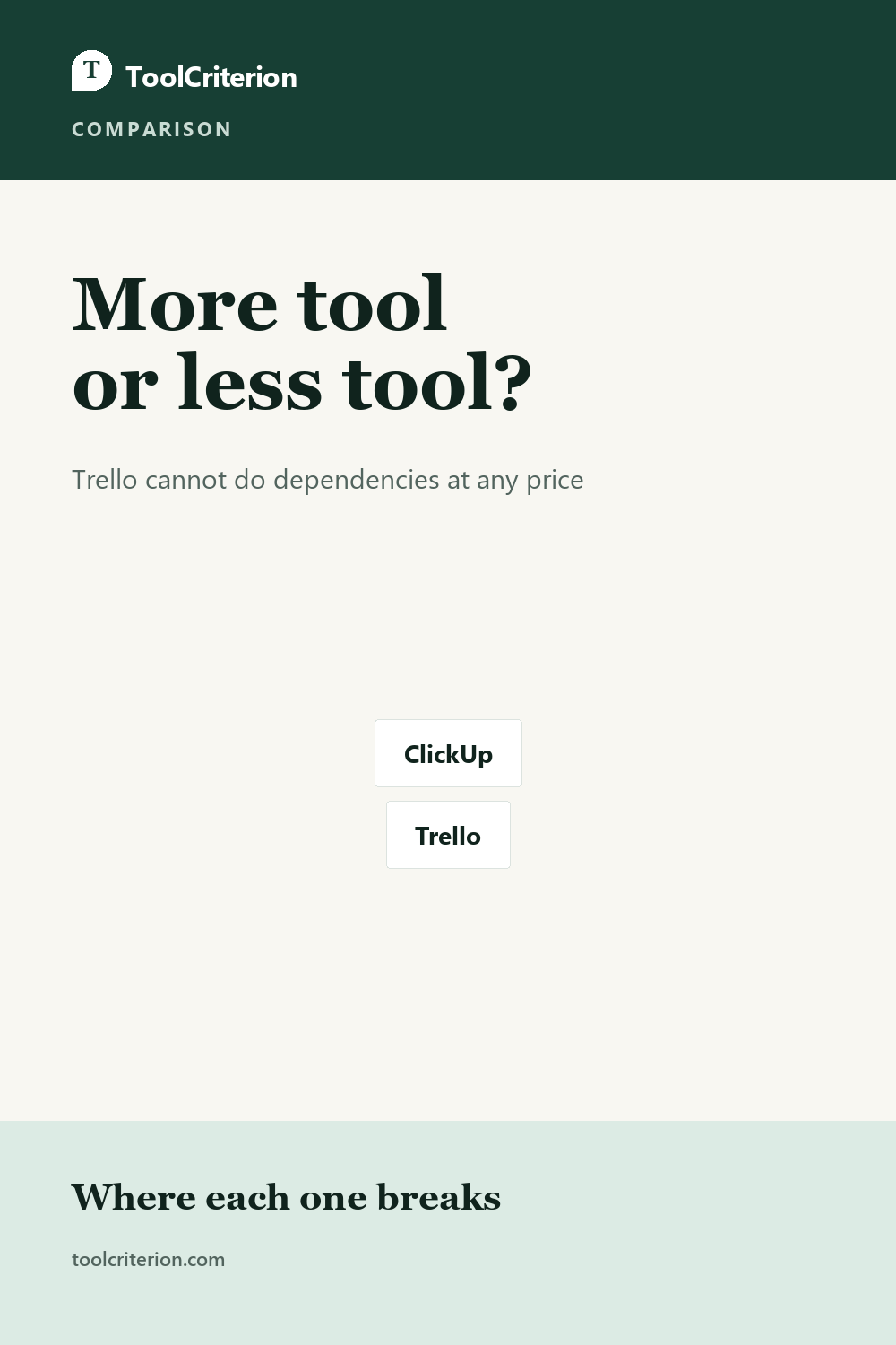 Pinterest graphic for ClickUp vs Trello in 2026: More Tool or Less Tool?